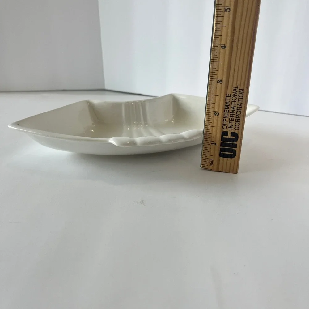 Vintage California USA Pottery L61 White Fan Shell Shaped Dish Mid Century Decor